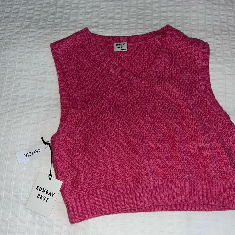 aritzia pink sweater vest sunday best